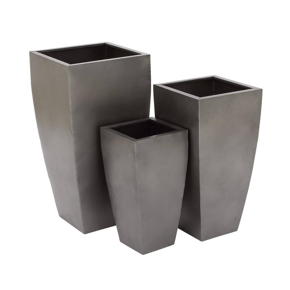 Gray Metal Indoor Outdoor Tapered Planters Set of 3
