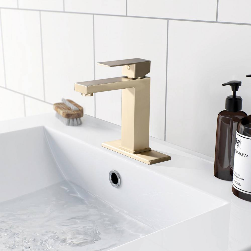 Brushed Gold Single Handle Mid Arc Bathroom Faucet