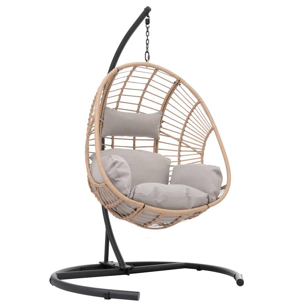 Natural Wicker Outdoor Swing Egg Chair with Beige Cushion and Black Base price history on PriceWatchPro