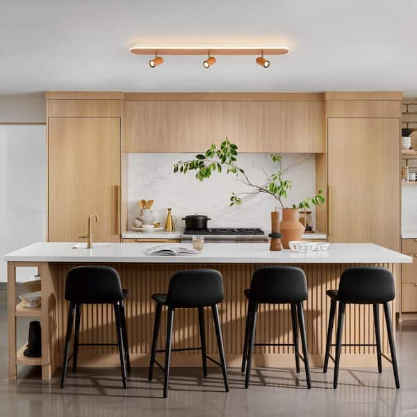 HUOKU Lumin 4-Light 47.2 in.W Rubber Wood-Look Integrated LED