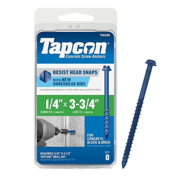 Tapcon 1/4 in. x 3-3/4 in. Hex-Washer-Head Concrete Anchors (8-Pack)