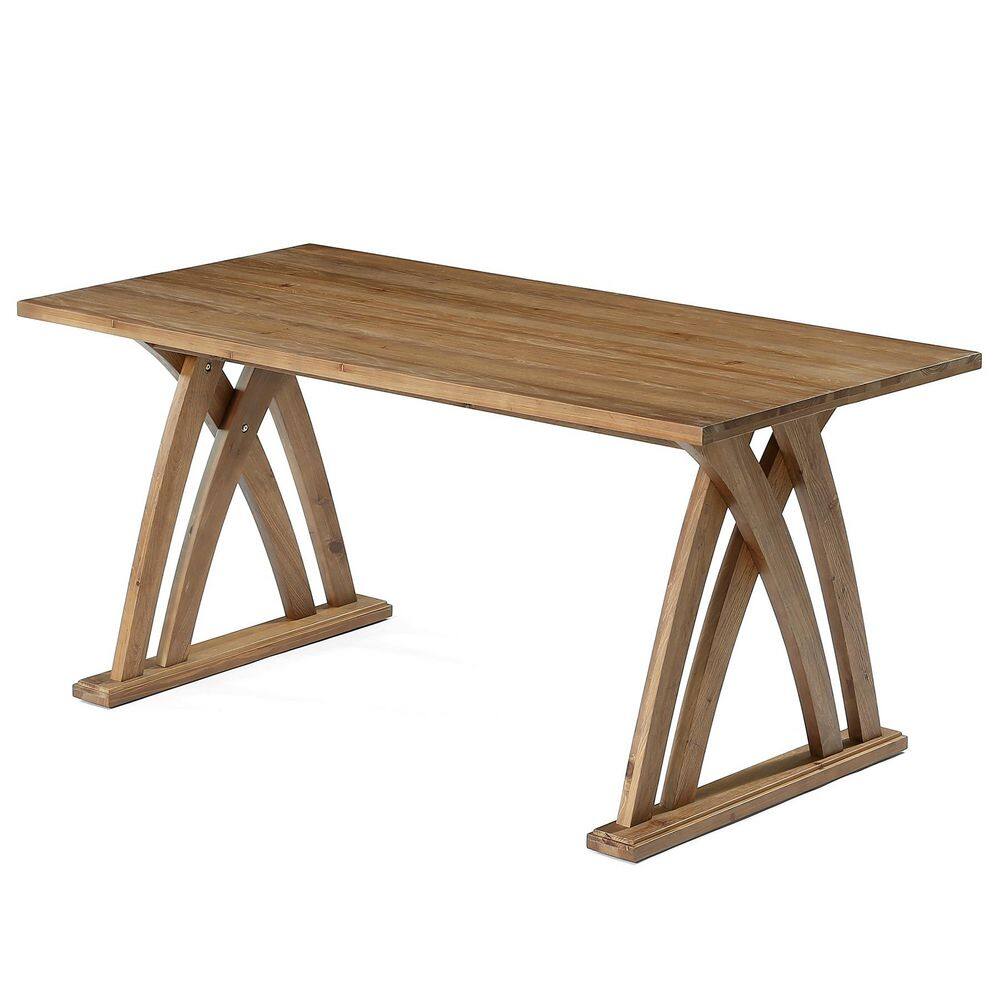 Roesler Brown Solid Wood 63 in. Pedestal Base Dining Table Farmhouse Kitchen Table Seats 6 for Kitchen, Living Room