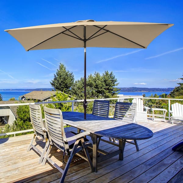 JOYESERY 10 ft. x 6.5 ft. Rectangle Market Aluminum Pole Patio Umbrellas with Tilt Button in Camel