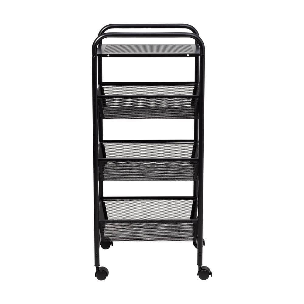 3-Tier Steel 4-Wheeled Utility Cart in Black