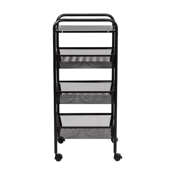 Honey-Can-Do 3-Tier Steel 4-Wheeled Utility Cart in Black