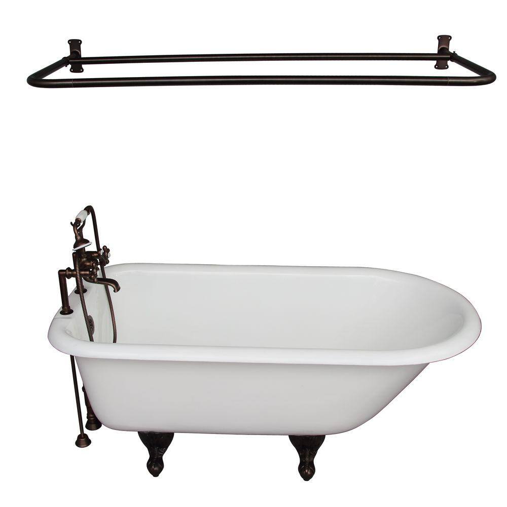 5 ft. Cast Iron Ball and Claw Feet Roll Top Tub in White with Oil Rubbed Br