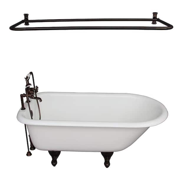 Barclay Products 5 ft. Cast Iron Ball and Claw Feet Roll Top Tub in White with Oil Rubbed Bronze Accessories