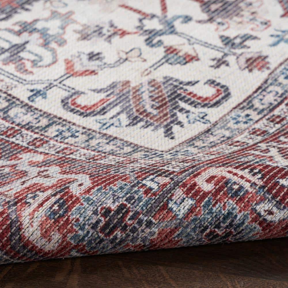 Brick Ivory Floral Medallion 4' x 6' Washable Rug