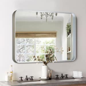 50 in. W x 31 in. H Rectangle Metal Framed Silver Modern Wall Mirror