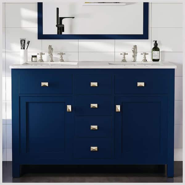 Eviva Artemis 48 in. W x 22 in. D x 33.7 in. H Bath Vanity in Blue with Quartz Vanity Top in White with Double Sinks