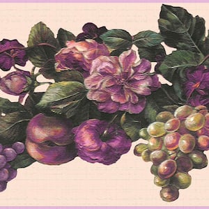 Falkirk Dandy II Purple Green Grapes and Flowers Fruits Peel and Stick Wallpaper Border