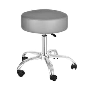 23 in. Width Standard Chrome/Gray Faux Leather Office Stool with Adjustable Height