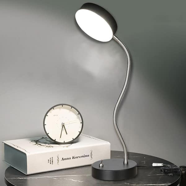 19.25 in. Black 360° Flexible Gooseneck LED Desk Lamp Light for Desk, Bed, Office, and Dorm Room