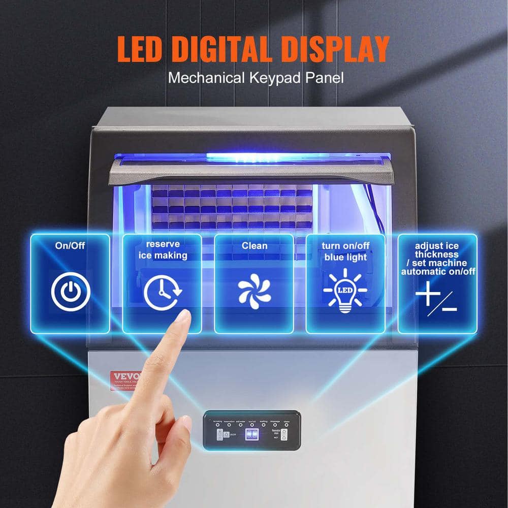 VEVOR Silver Stainless Steel Commercial Ice Maker with LED Display