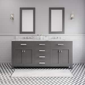 Madison 72 in.W x 21.5 in.D x 34 in.H Double Sink Bath Vanity in Cashmere Grey with Carrara White Marble Top and Faucets