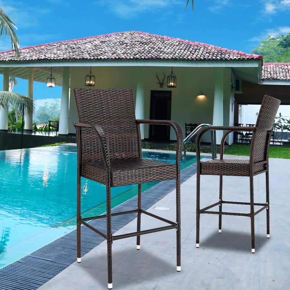 Stewart 30-Inch Brown Wicker Outdoor Barstools, Set of 2