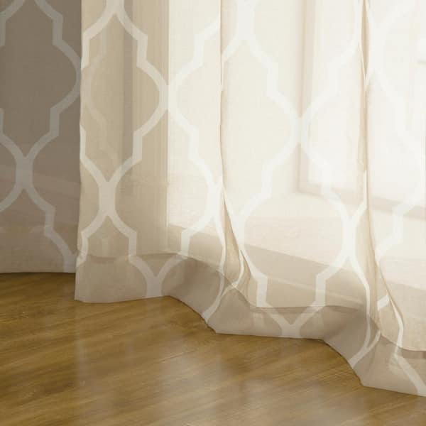 Best Home Fashion Taupe Trellis Grommet Sheer Curtain - 52 in. W x