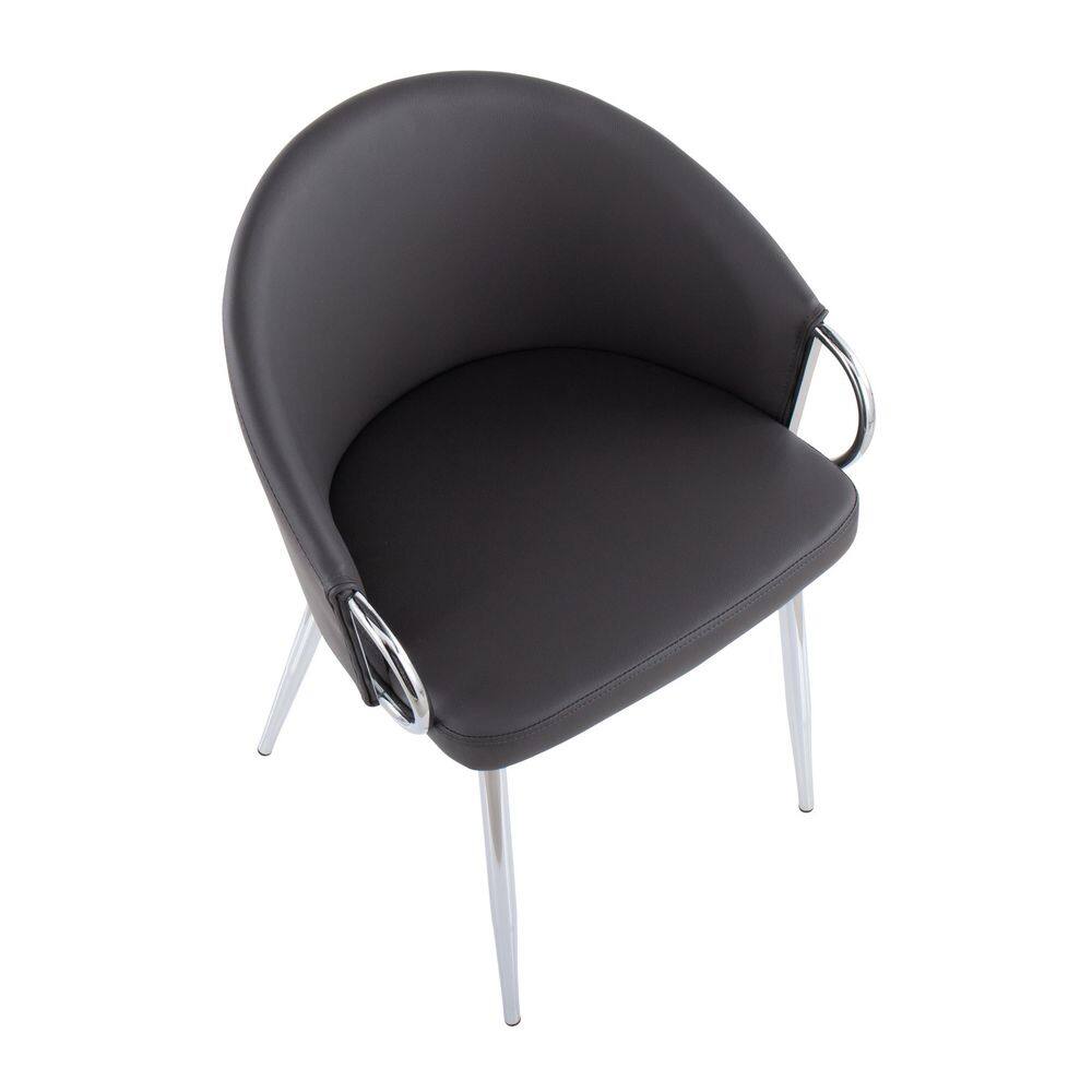 Grey Faux Leather and Chrome Metal Low Arm Chair Set