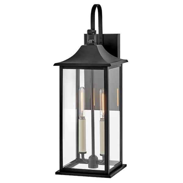 LARK Nolan 2-Light Black Hardwired Outdoor Wall Lantern Sconce