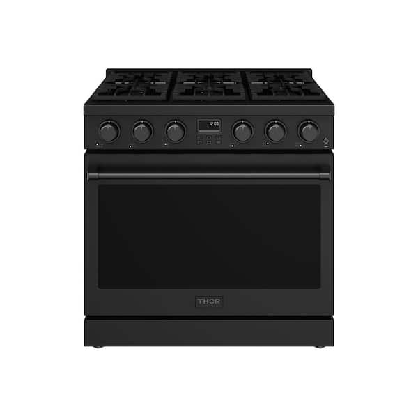 A series 36 in. 6 Burners Freestanding Gas Range in Matte Black with Convection