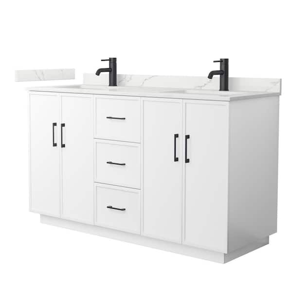 Elan TK 60 in. Double Freestanding White Bath Vanity with Giotto Quartz Top