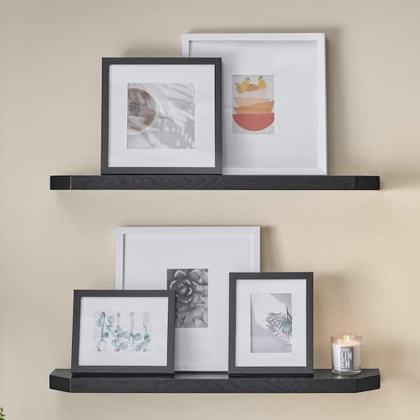 StyleWell 36 in. W x 7 in. D Black Decorative Wall Shelf with Ledge (Set of 2)