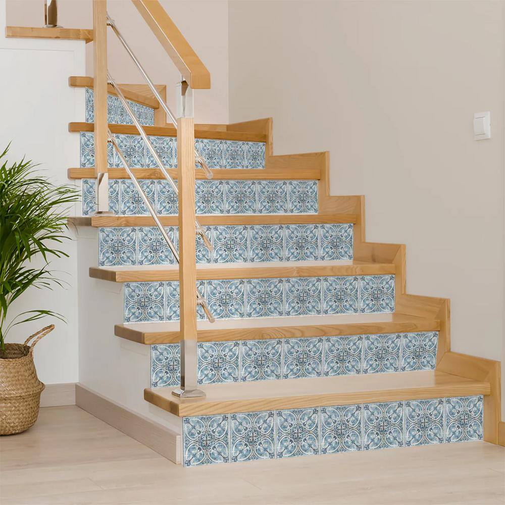 Steelblue and White Vinyl Peel and Stick Tile 8x8-inch