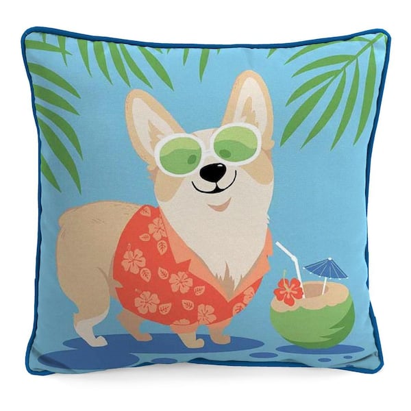 16 in. L x 16 in. W x 4 in. T Square Outdoor Throw Pillow in Vacation Dog