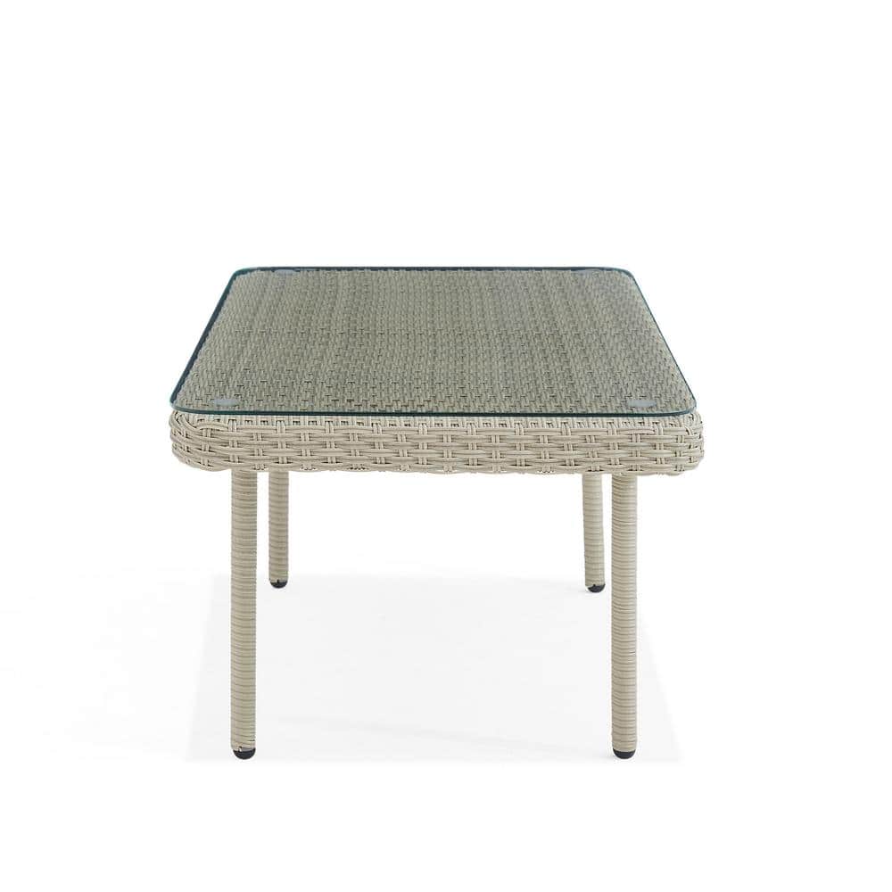 Windham Light Gray All-Weather Wicker Outdoor Coffee Table with Glass Top