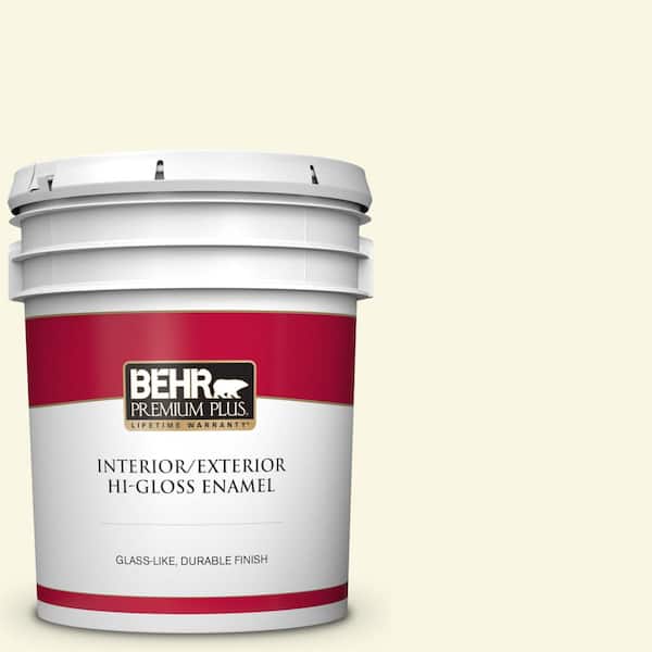 BEHR PREMIUM PLUS 5 gal. #P300-1 Lemon White Hi-Gloss Enamel Interior/Exterior Paint