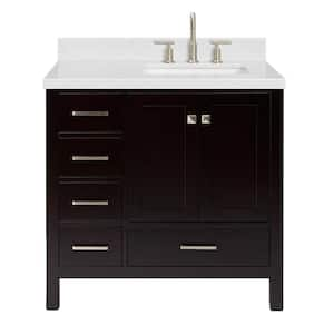 Cambridge 36.25 in. W x 22 in. D x 36 in. H Single Sink Freestanding Bath Vanity in Espresso with Carrara Quartz Top