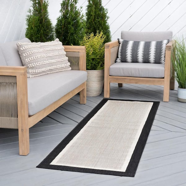 Eco Solid Border Black 3 ft. x 10 ft. Indoor/Outdoor Runner Rug
