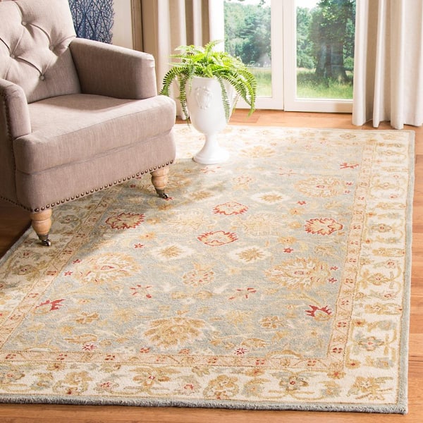 Antiquity Grey Blue/Beige 4 ft. x 4 ft. Square Border Area Rug