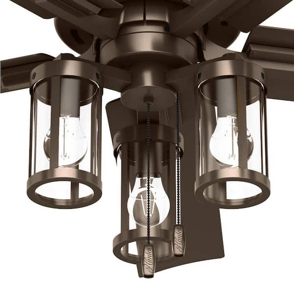 Hunter - Lawndale 52 in. Indoor/Outdoor Satin Bronze Ceiling Fan with Light Kit Included