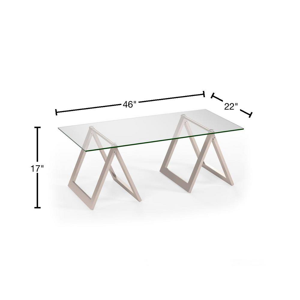 Modara 46" Satin Nickel Rectangular Metal and Glass Coffee Table