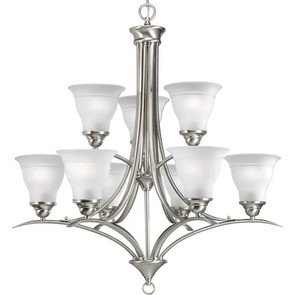 Progress Lighting Trinity Collection 9-Light Brushed Nickel Etched Glass Traditional Chandelier Light