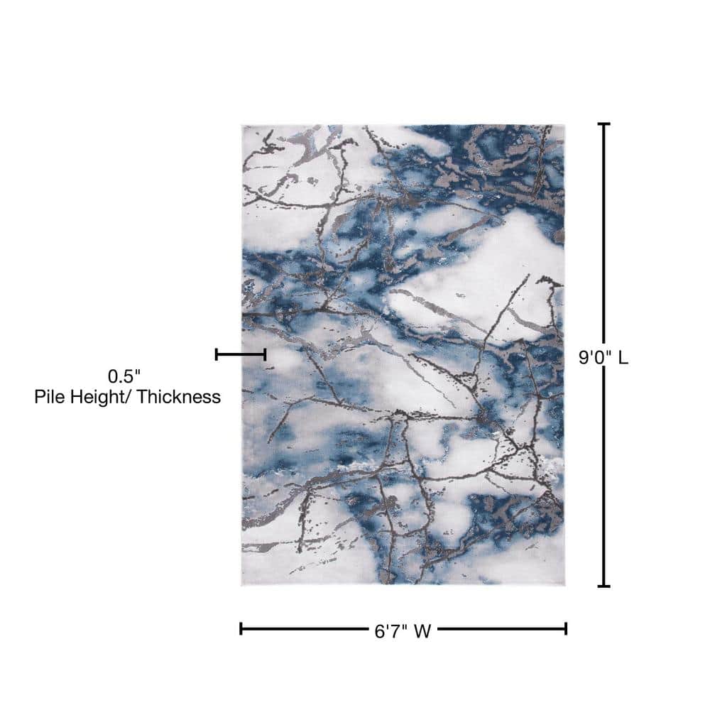 Abstract Swirls Easy-Care Synthetic Area Rug, 6'7" x 9', Grey/Blue