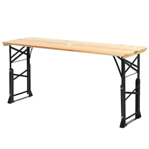 66.5 in. Natural Folding Rectangular Wood Picnic Tables Heights Adjustable with 2.3 in. Umbrella Hole