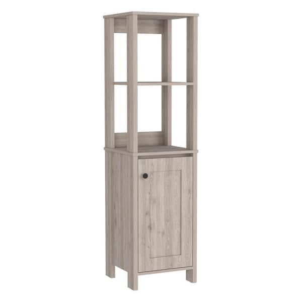 15.7 in. W x 15.7 in. D x 59.3 in. H Gray Linen Cabinet with 2-Interior Shelves and Open Shelves
