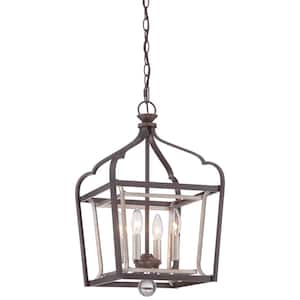 Astrapia 4-Light Dark Rubbed Sienna with Aged Silver Pendant