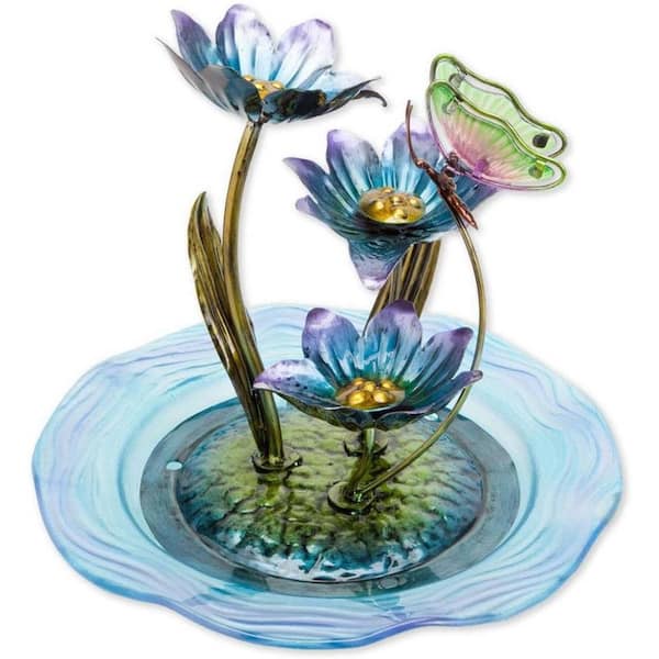 Iridescent Glass Butterfly Waterfall Fountain Sculpture