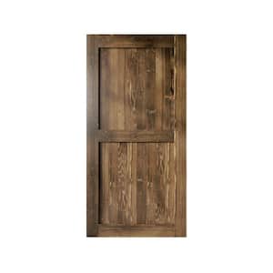 44 in. x 84 in. H-Frame Walnut Solid Natural Pine Wood Panel Interior Sliding Barn Door Slab with-Frame