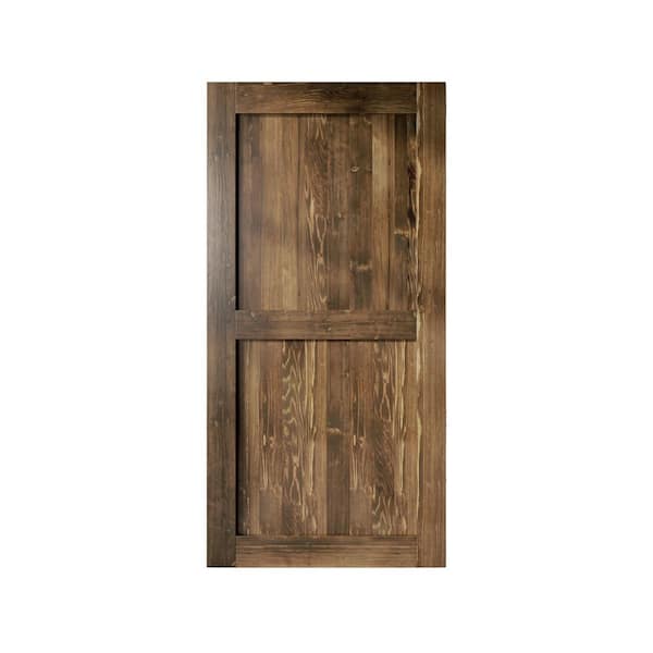 HOMACER 46 in. x 84 in. H-Frame Walnut Solid Natural Pine Wood Panel Interior Sliding Barn Door Slab with-Frame