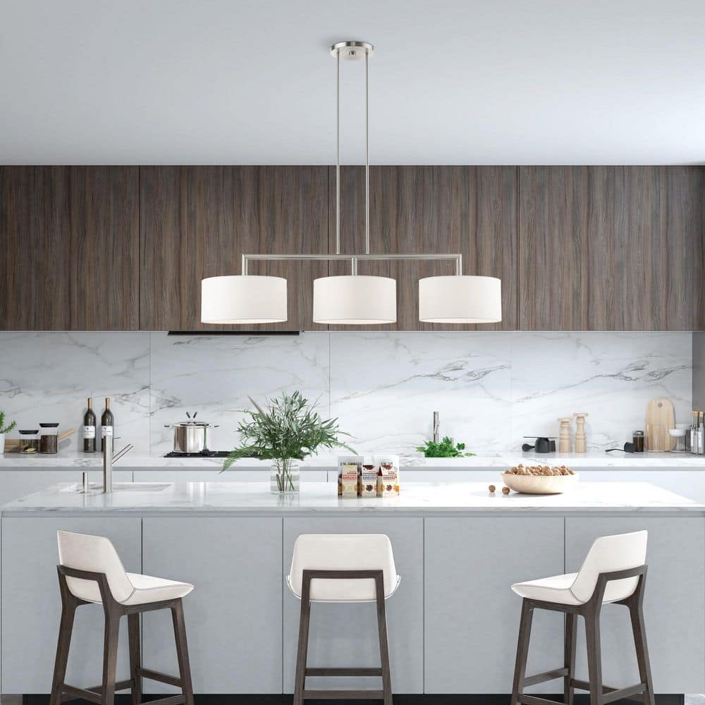 Sleek Brushed Nickel 3-Light Linear Drum Chandelier