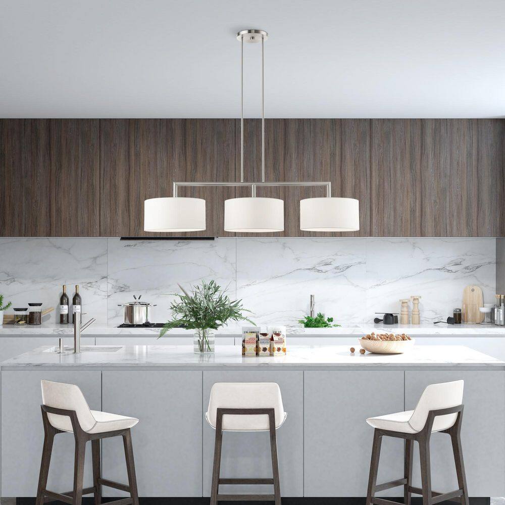 Sleek Brushed Nickel 3-Light Linear Drum Chandelier