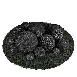 Mixed Set of 18 Ceramic Fire Balls in Midnight Black Speckled