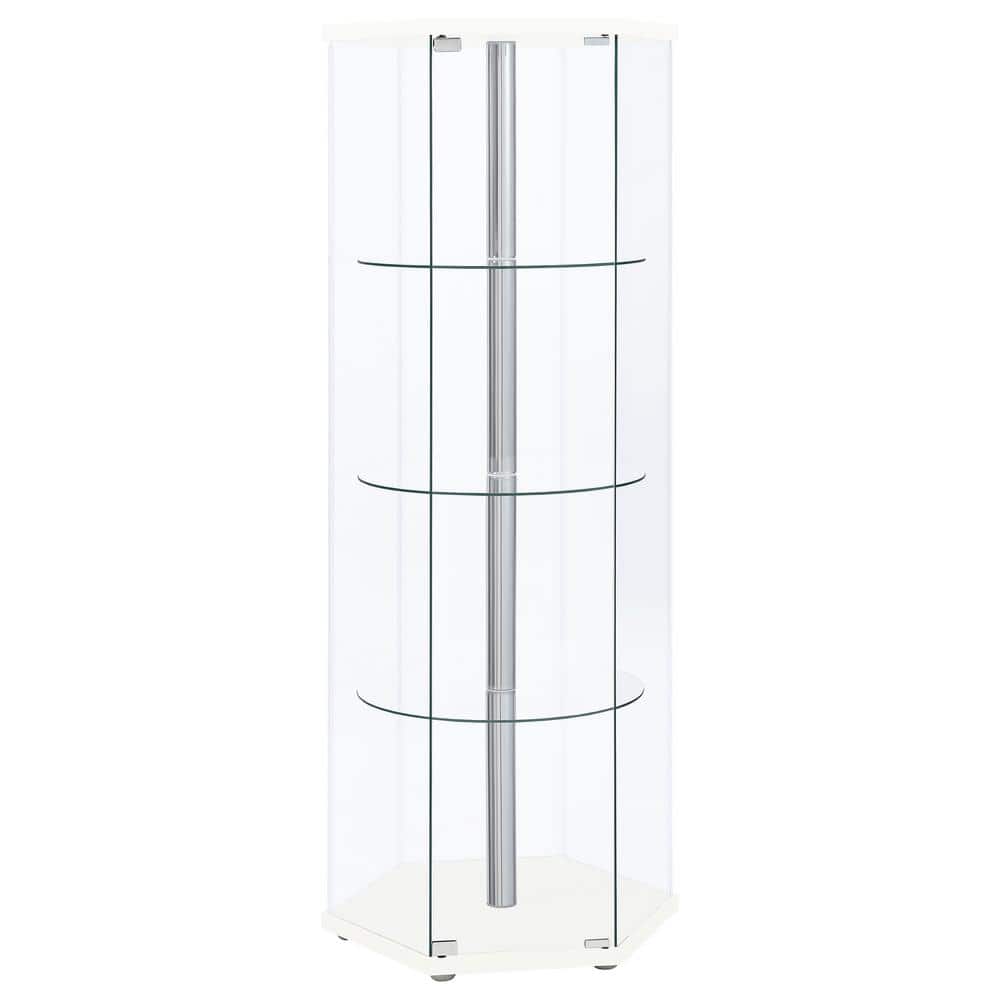 Contemporary White Hexagon 3-Shelf Glass Curio Cabinet