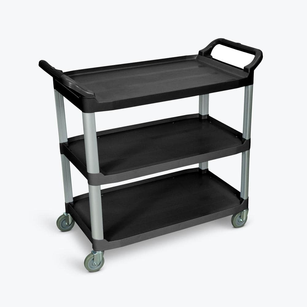 Black Aluminum and Polypropylene 3-Shelf Utility Cart with Casters