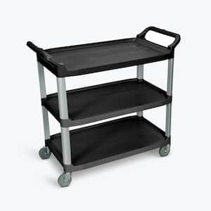 40.5 in. 3 Flat Shelves Utility Cart in Black with Silver Poles