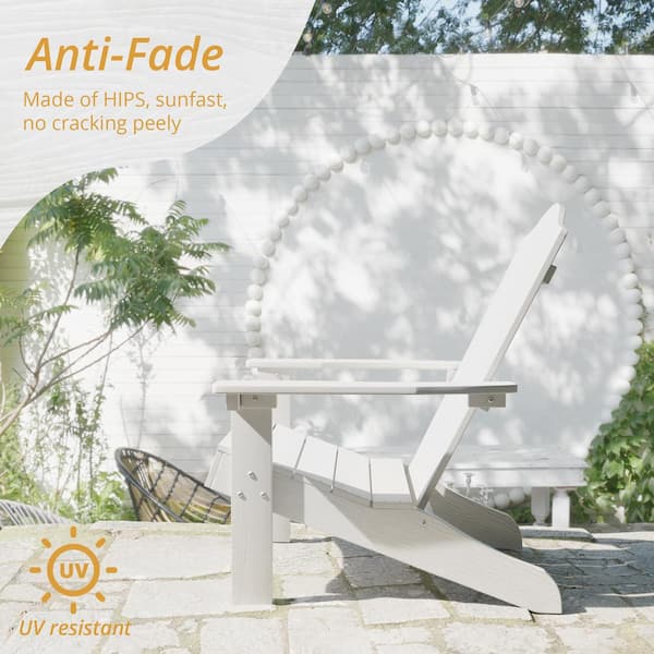 Phillida White Recycled Poly HIPS Plastic Weather Resistant Reclining Outdoor Adirondack Chair Patio Fire Pit Chair 1Pcs